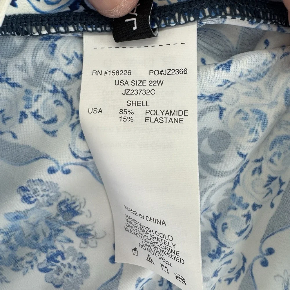 Jantzen‎ Wrap Front Printed Swim Over Skirt Cover Up 22W Blue Ceramic